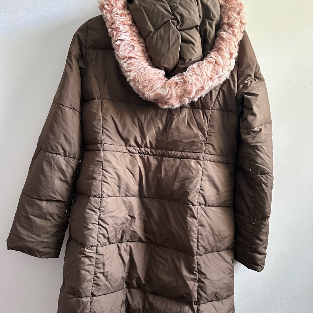 J.CREW Olive Green Puffer Coat with Faux Fur Hood - Picture 2 of 2